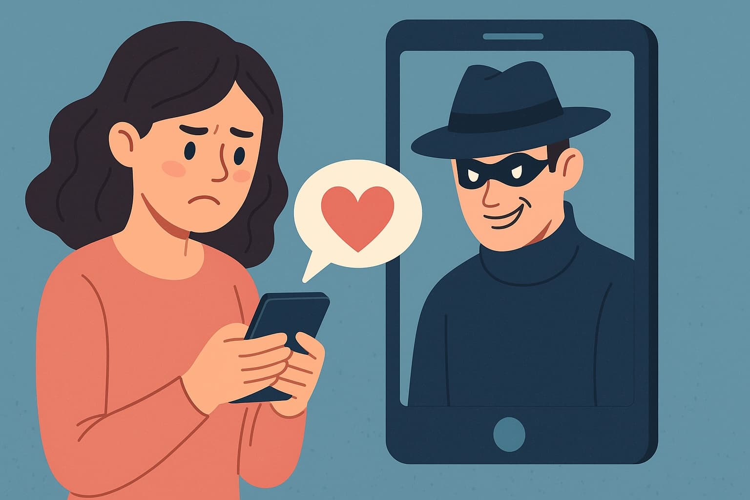 Romance scam warning signs illustration